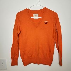 Hollister V- Neck sweater orange cuffed hem and wrists women's Md